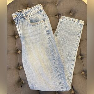 ASOS Tall slim fit straight leg mom jeans in mid blue